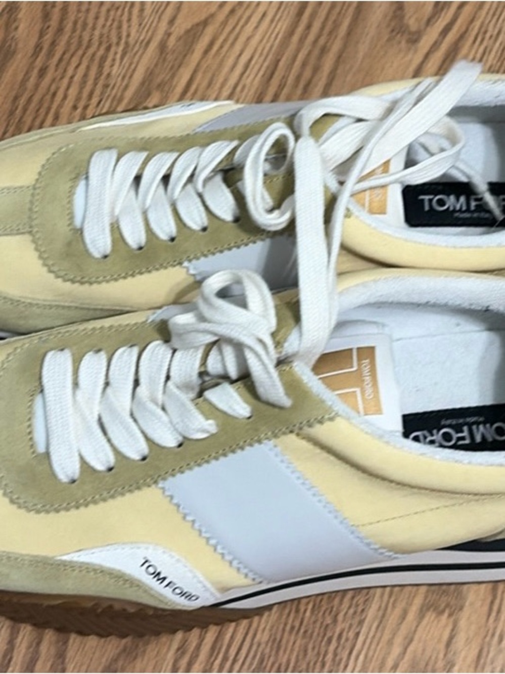 Tom Ford Men’s Yellow, Cream & White Lace-Up Low-Top Sneakers